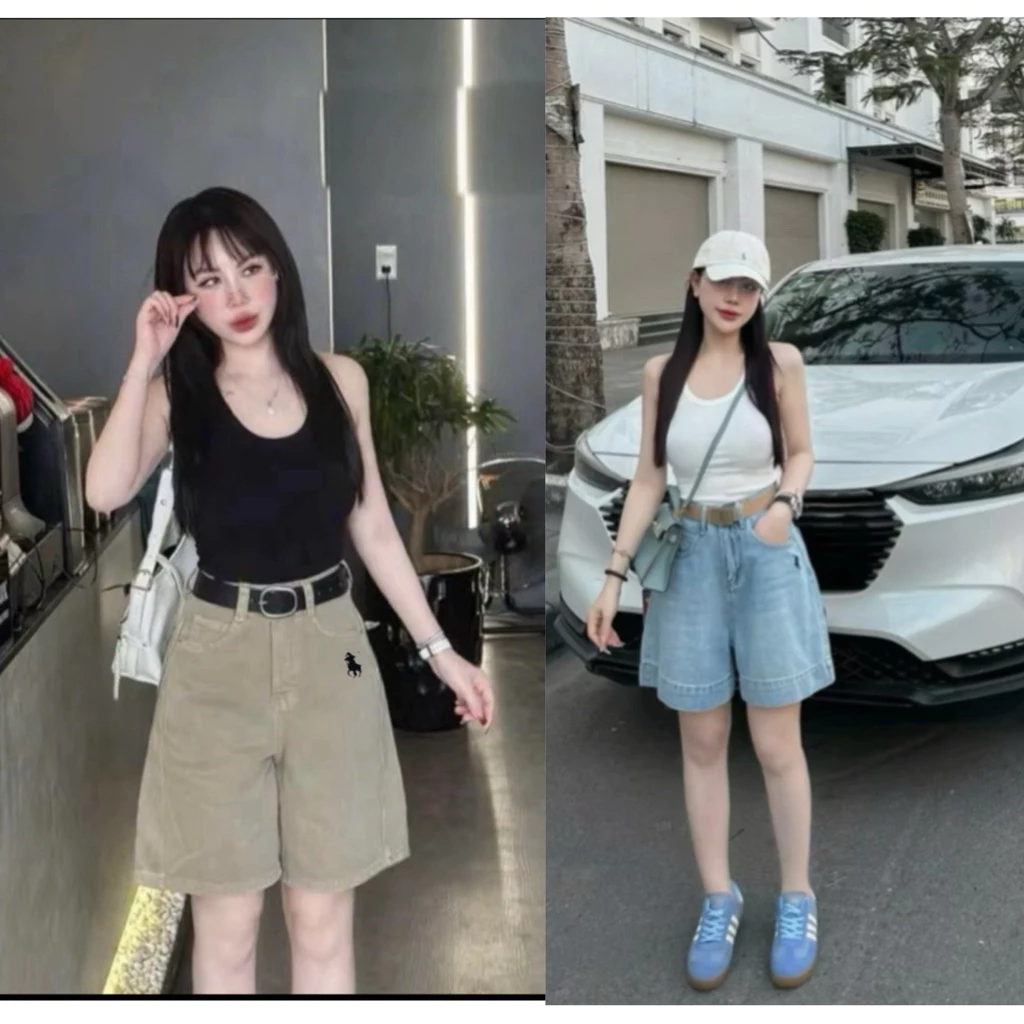 Quần Short Jeans Hoạ Tiết Thêu Ngưa Vải Mềm Cạp Cao Lưng Thun Cho Nữ