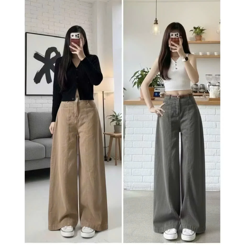 Quần jeans ống rộng ONKIM gân nổi gấu 3cm lưng cao phong cách Hàn Quốc WJeans094