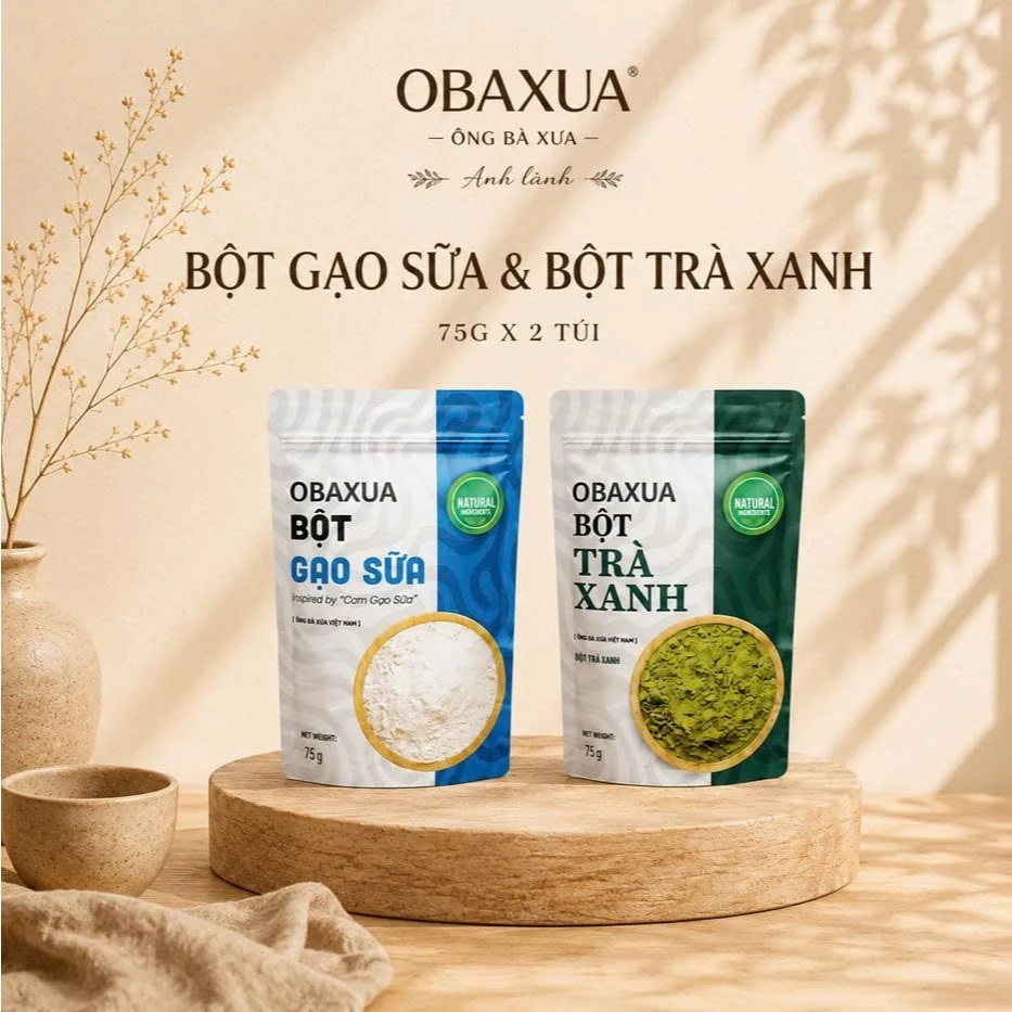 OBAXUA – Combo Xanh Lành Ông Bà Xưa (Gạo Sữa & Trà Xanh) – 75g x 2 Túi