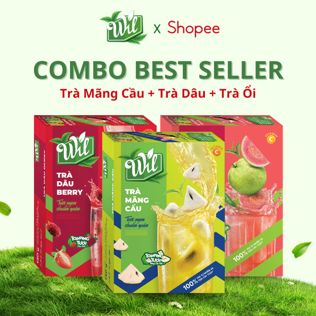 Combo 3 trà hòa tan Wil best seller trà topping trái cây tươi trà ổi hồng trà đào