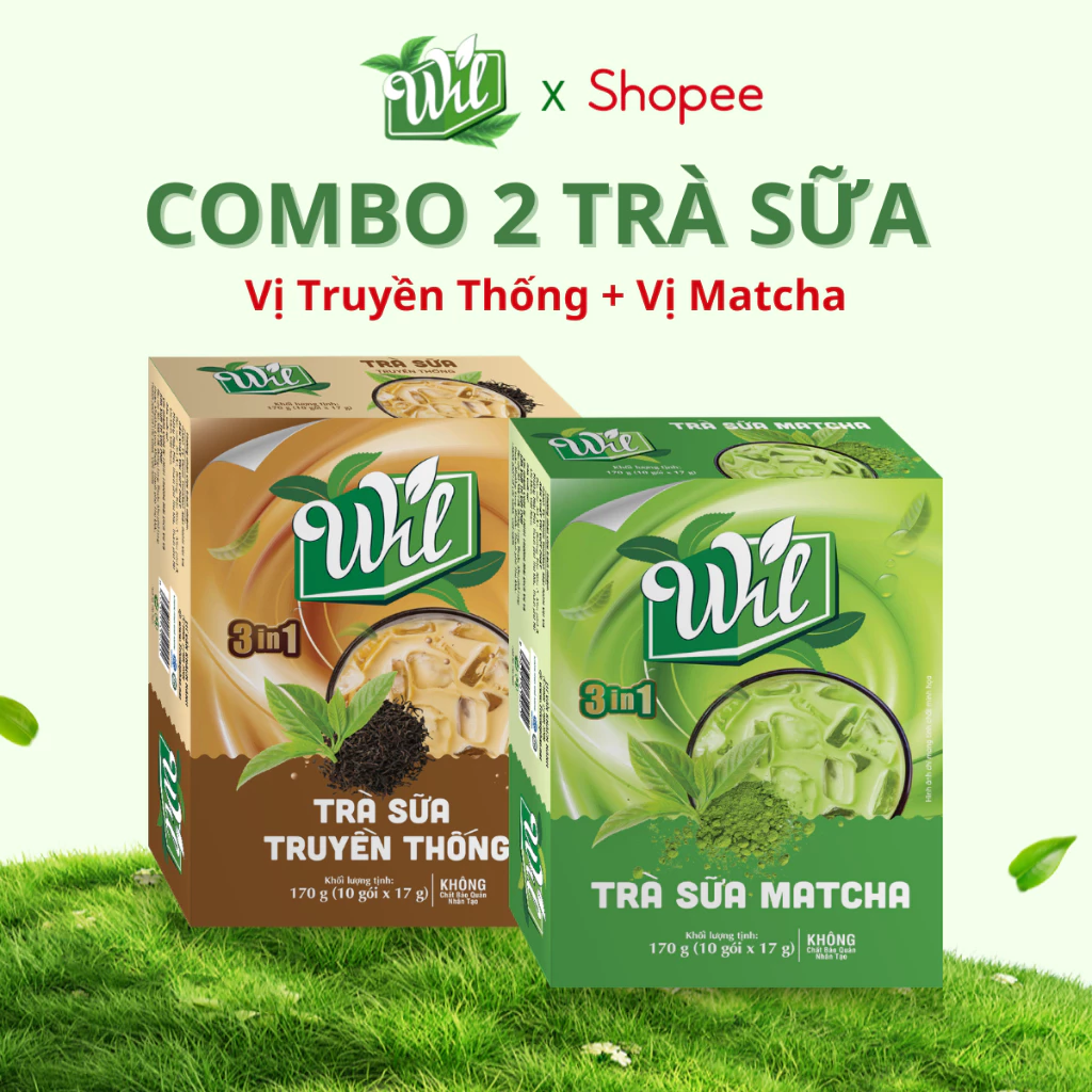 Combo 2 trà sữa Wil bột trà sữa tự pha vị truyền thống matcha hộp 10 gói