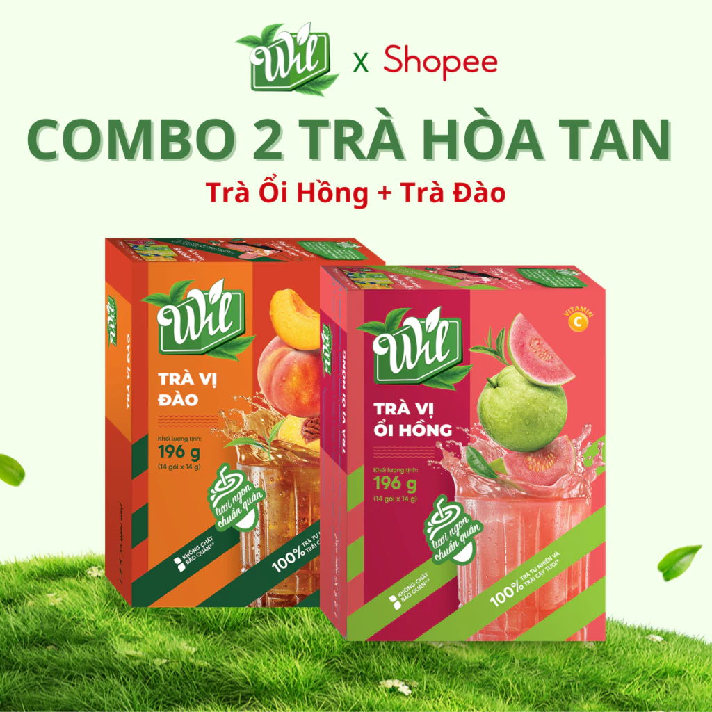Combo 2 trà trái cây thanh nhiệt Wil trà đào trà ổi hộp 14 gói