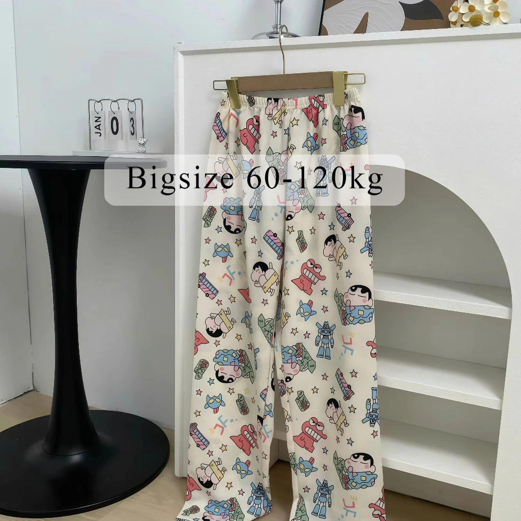 Quần Dài Pijama 120kg_  Quần ngủ hoạt hình bigsize  chất đũi mềm dáng suôn , quần dài nhiều hình cute nam nữ có túi HH96