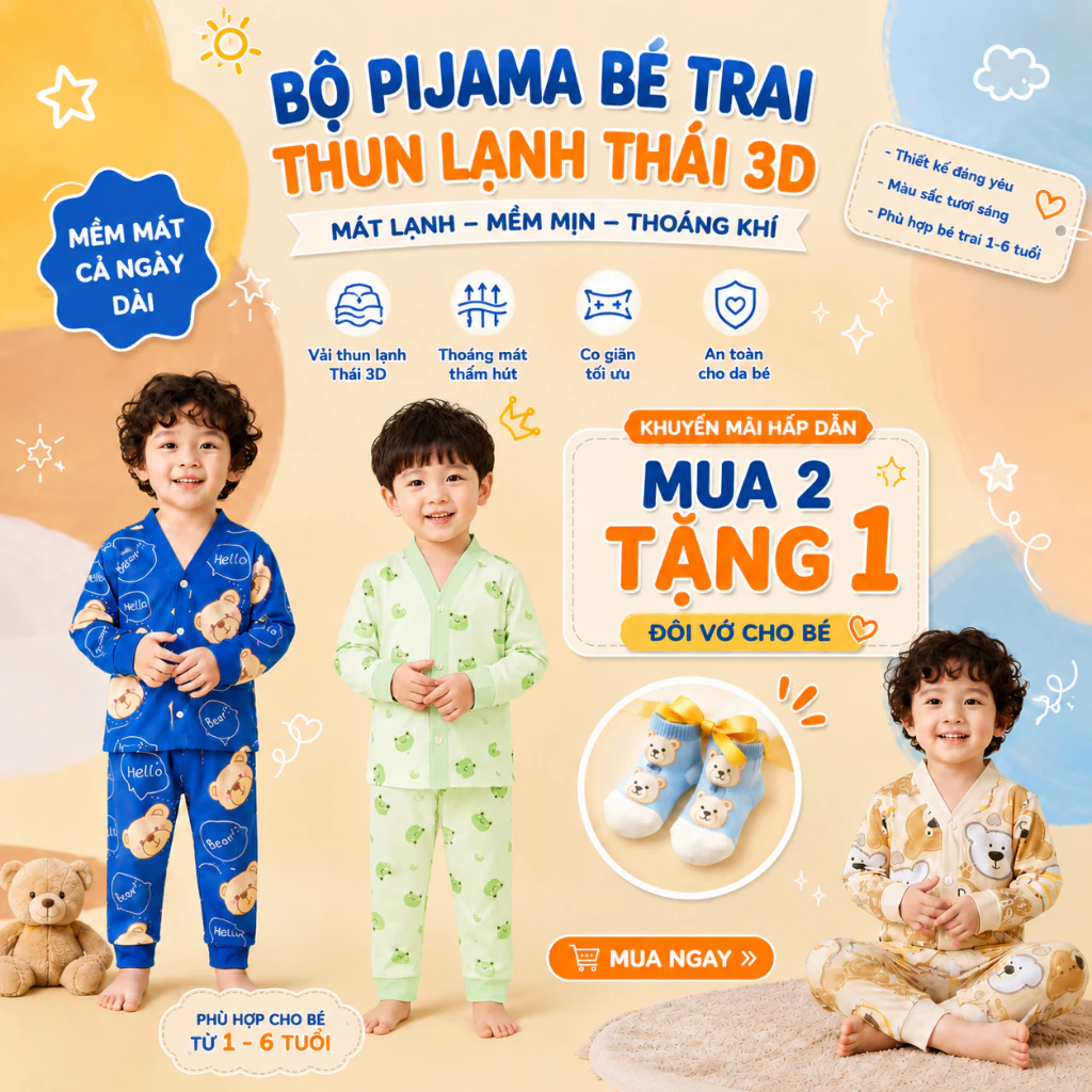 (GAUNA BABY)[GN 02]Bộ áo quần dài tay Pijama in 3D - Đồ bộ mặc ngủ dài tay cho bé trai bé gái Pijama