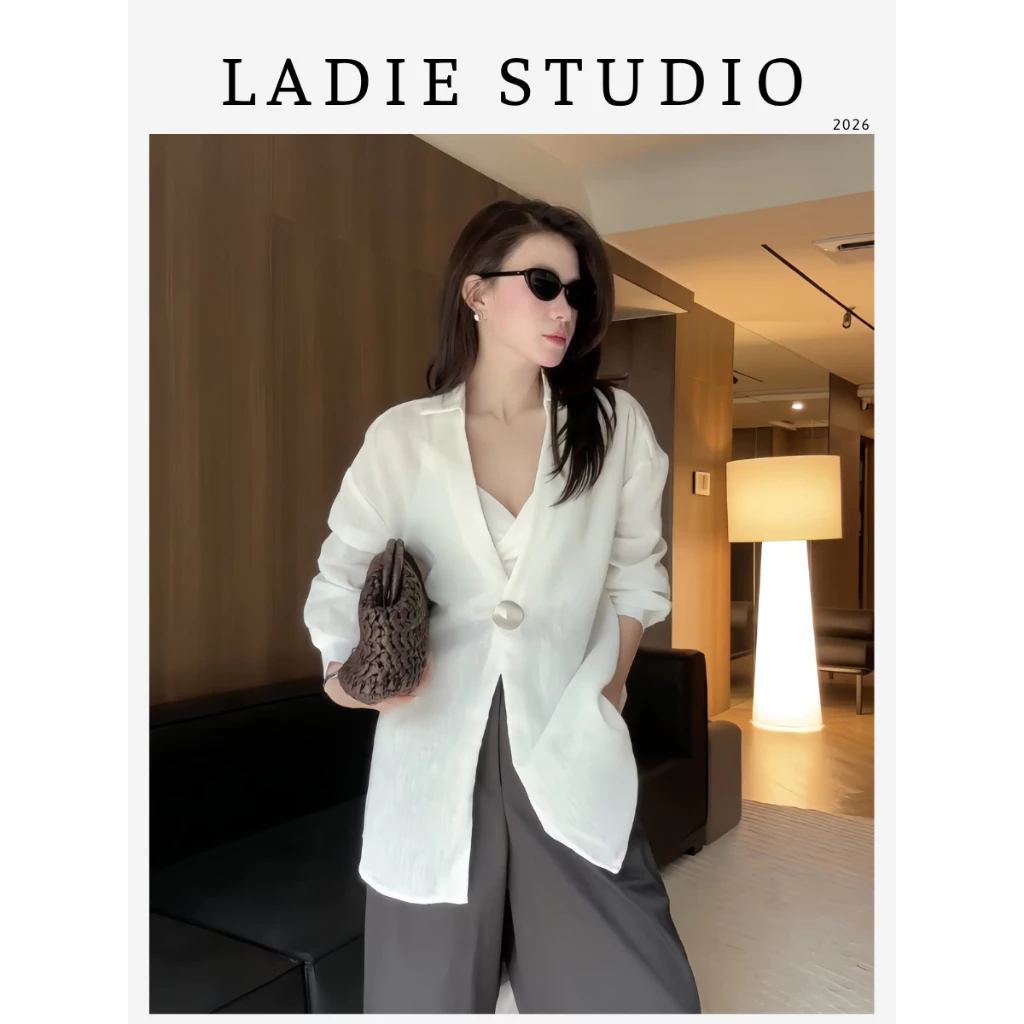 [LADIE STUDIO] Áo sơ mi cổ V cổ khoen – áo sơ mi nữ thanh lịch phối cổ vest hiện đại AO11