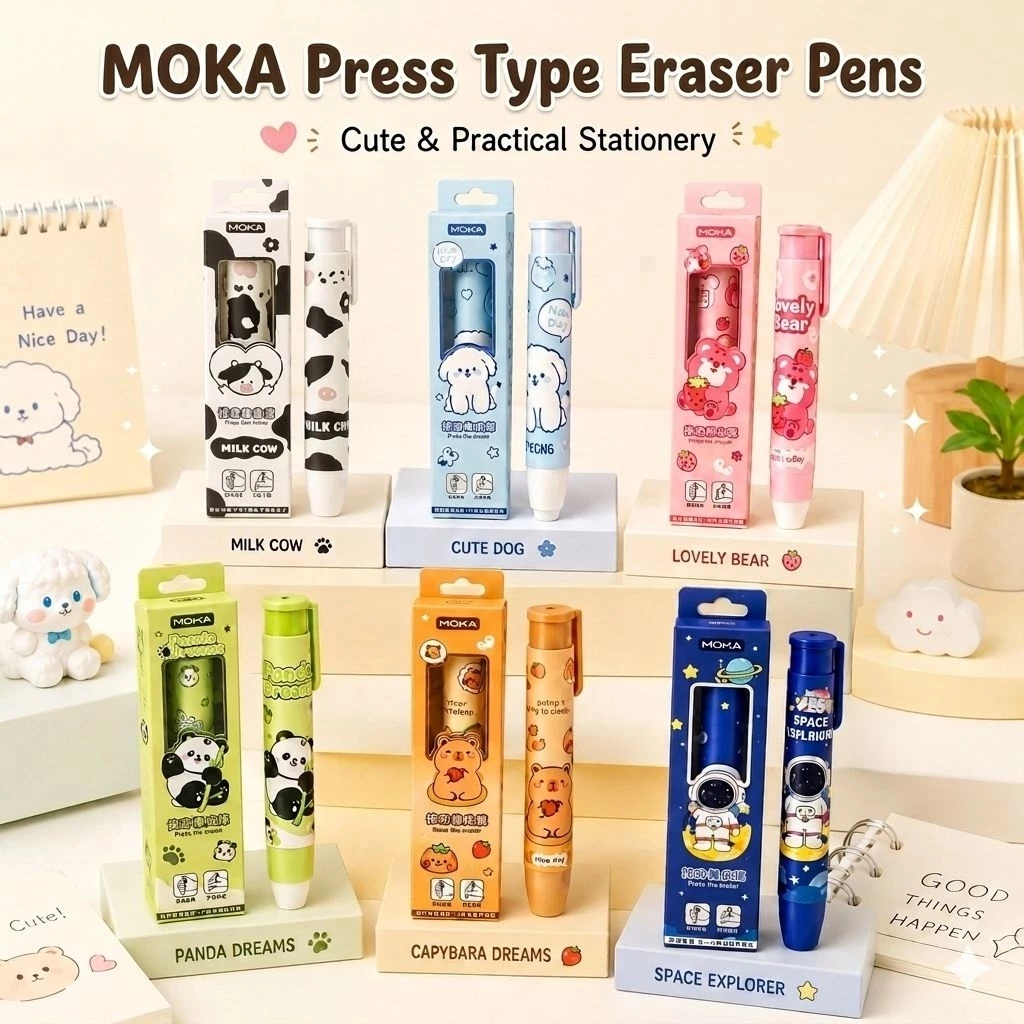 Giá sỉ Combo💝 10 Bút Tẩy Bấm MOKA cao cấp - Tẩy Sạch Mọi Vết Chì, Thiết Kế Hoạt Hình Dễ Thương