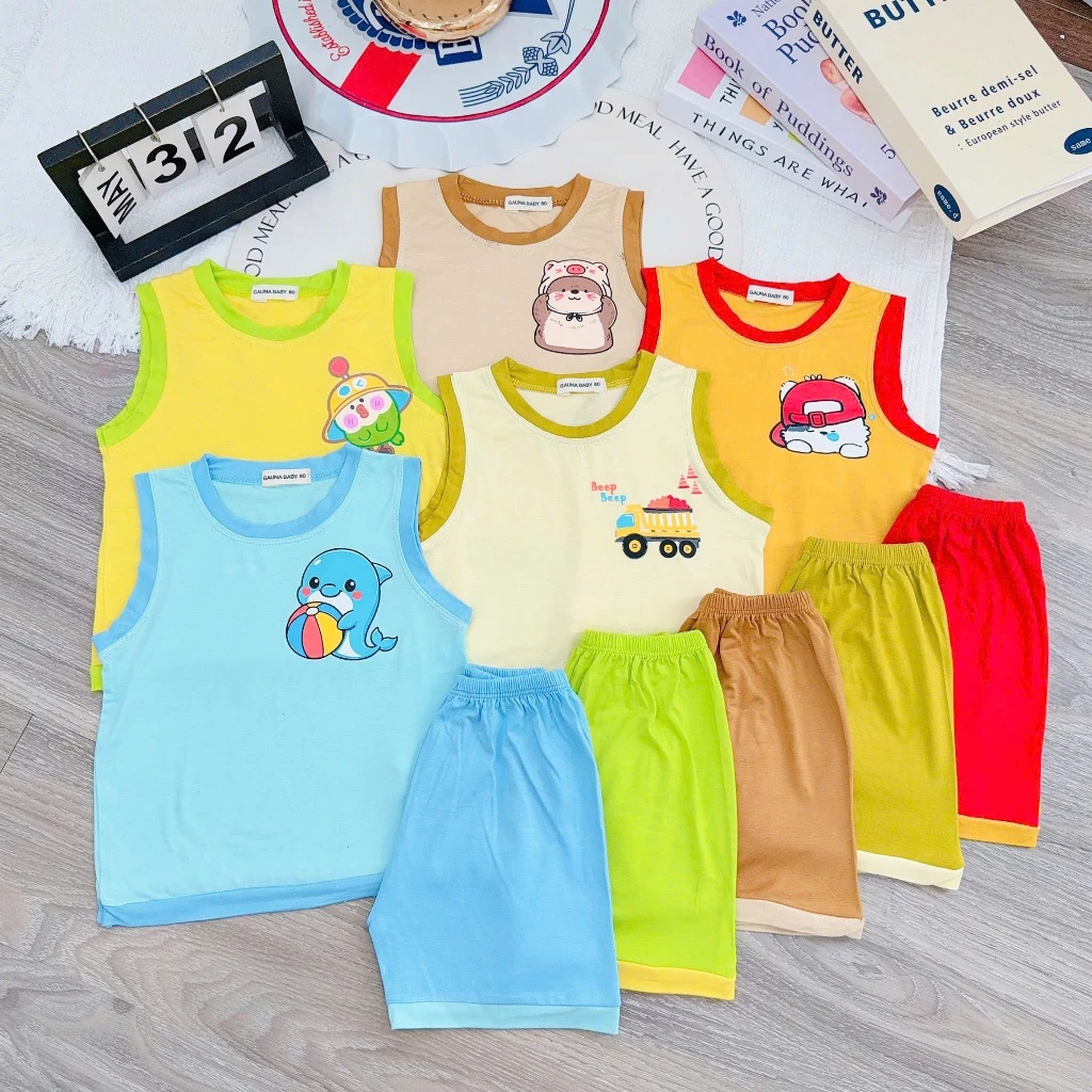 ĐỒ BỘ 3 LỖ MÙA HÈ CHO BÉ CỦA GAUNA BABY ,FROM DÁNG CHUẨN CHẤT THUN LẠNH THOÁNG MÁT