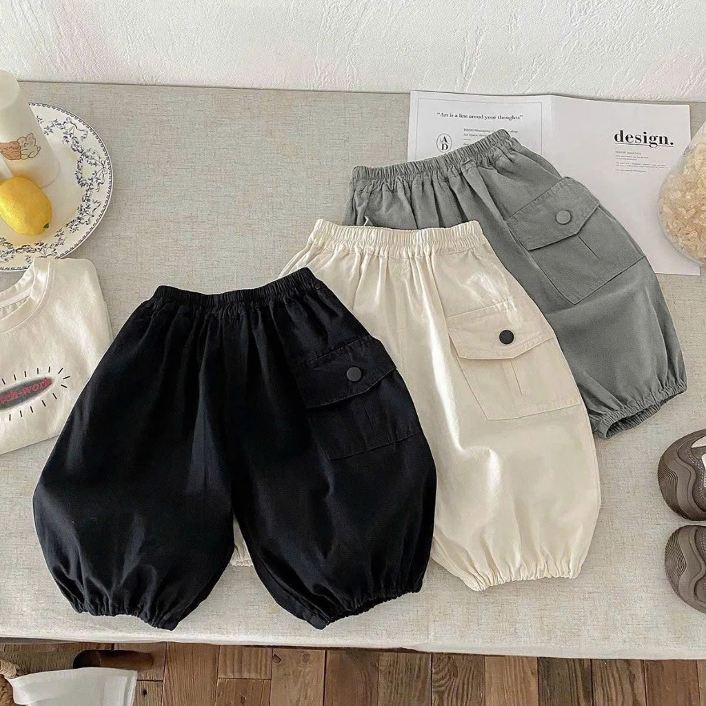 quần gió lụa túi hộp cho bé trai dáng rộng thỏa mái vận động size 8-20kg