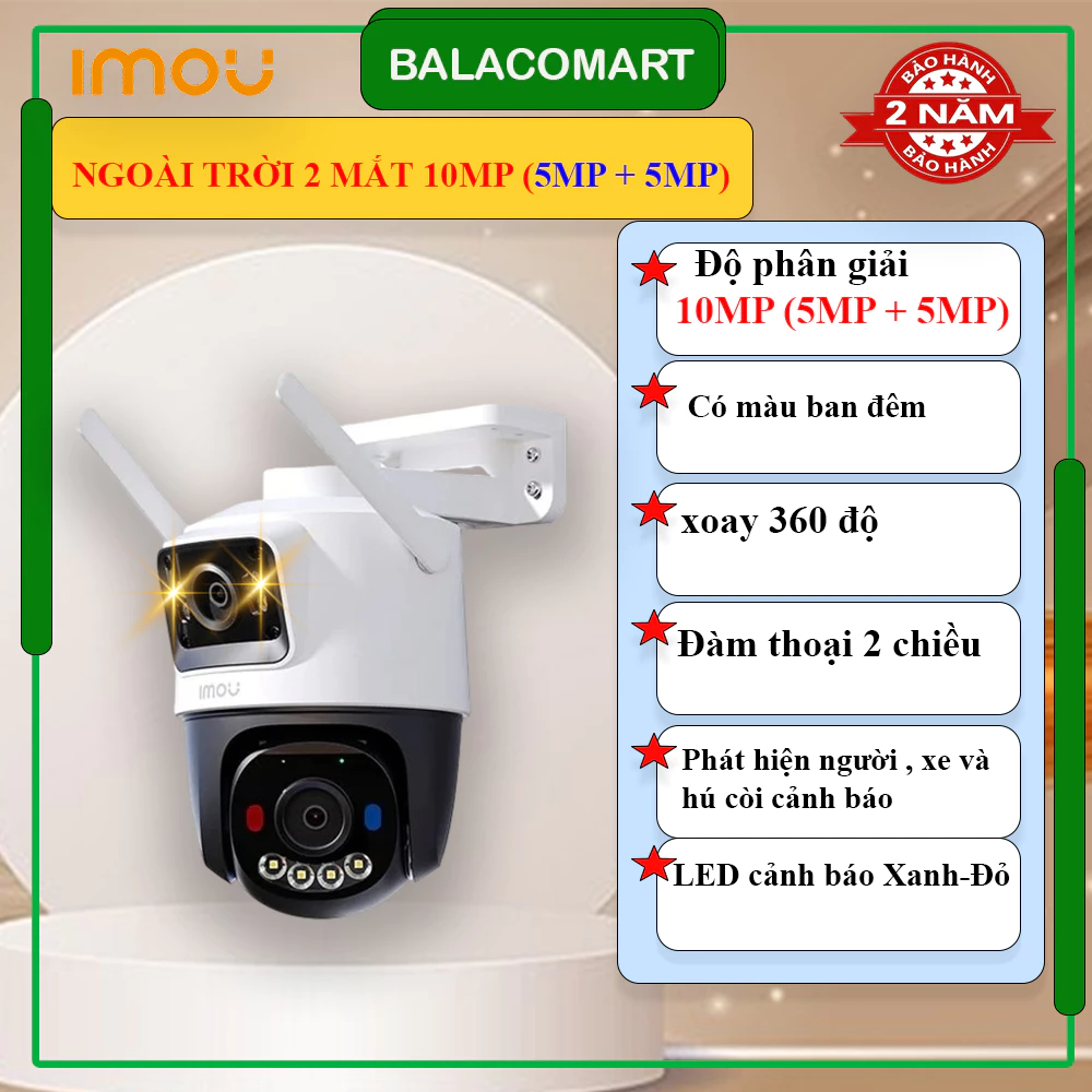 Camera imou 2 mắt ngoài trời xoay S7XEP Cruiser Dual 2 10MP  5MP + 5MP , đèn còi báo xanh đỏ 110dB, đàm thoại 2 chiều