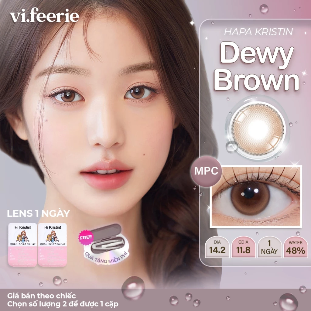 (HAPA KRISTIN) Kính áp tròng (lens) nâu trong trẻo tự nhiên áp tròng 1 ngày DEWY KRISTIN BROWN -  Vi Feerie Lens