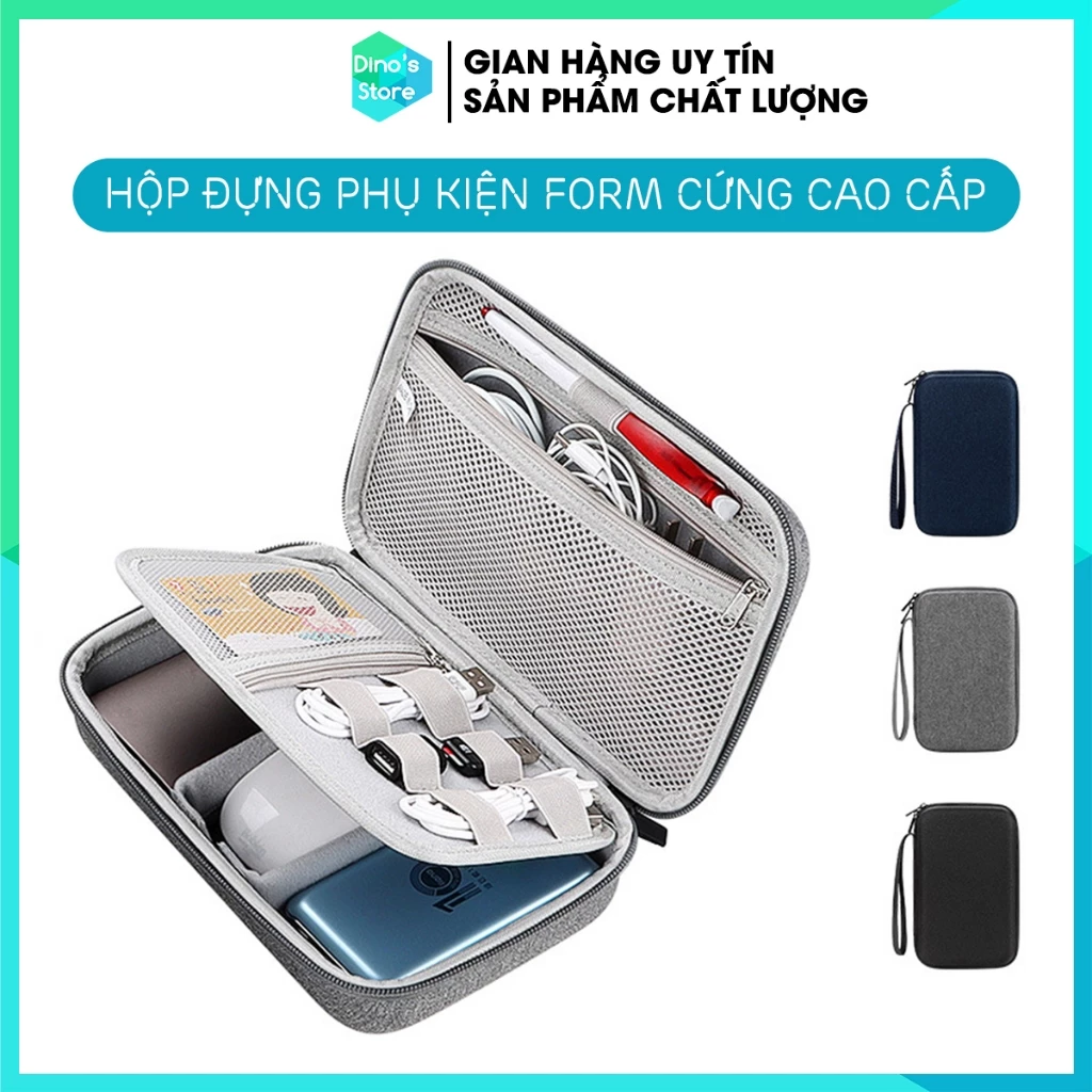 Hộp đựng phụ kiện công nghệ form cứng chống sốc túi đựng cáp sạc tai nghe ổ cứng sạc dự phòng đa năng DinoStore