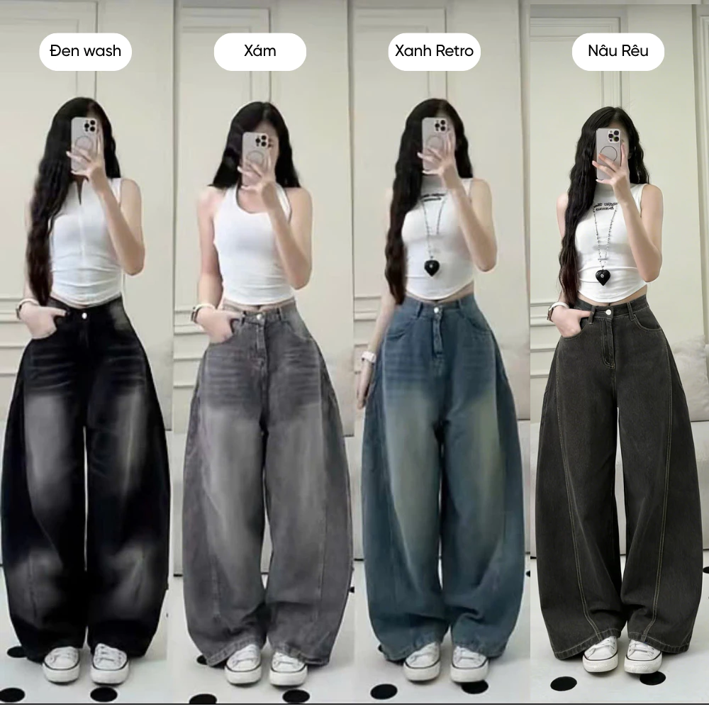 Quần jean ống rộng nữ, quần bò ống suông from rộng Cong nam nữ phong cách RETRO WJeans120