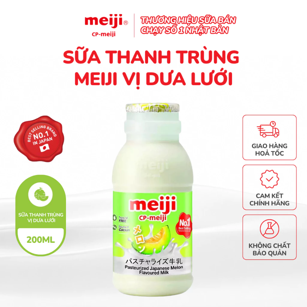 [Quà tặng không bán] HSD 03.08 Date ngắn l Sữa thanh trùng Meiji vị dưa lưới 200ml