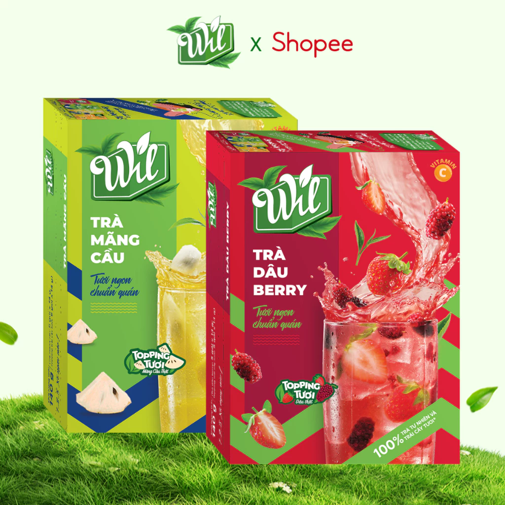 Set 2 trà trái cây topping mứt trái cây tươi Wil dâu mãng cầu cóc xanh hạt đác tươi