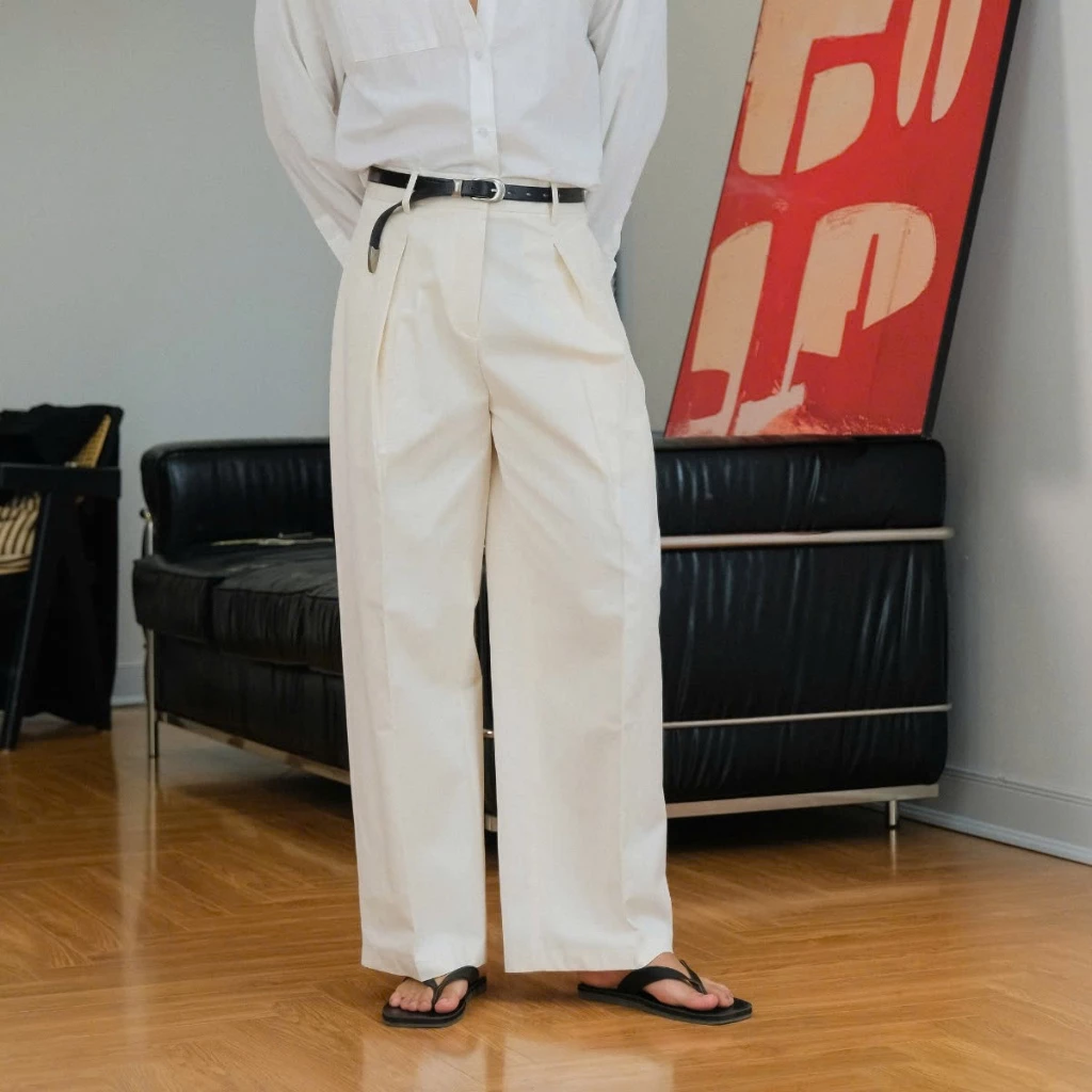 Quần Kaki Nam B Brown Studio Phom Rộng Xếp Li - Wide Leg Khaki Pants 100% Cotton