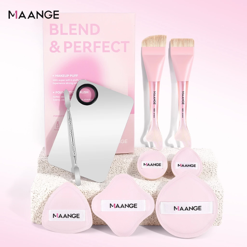 MAANGE Bộ cọ trang điểm cọ nền phẳng & Bảng màu mút tán kem nền Trang điểm Bộ-hoàn hảo chỉ trong vài giây 52099
