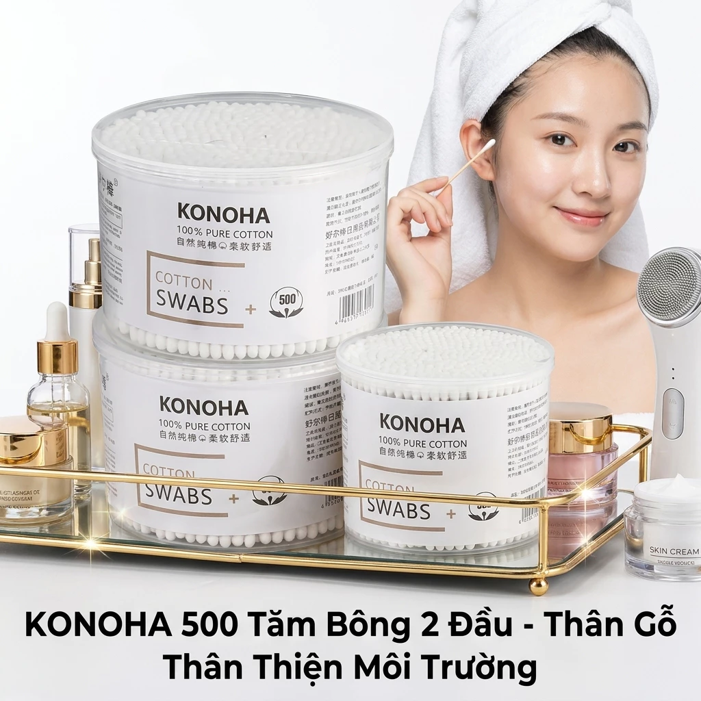 TĂM BÔNG NGOÁY TAI THÂN GỖ KONOHA 500 QUE – PHỤ KIỆN VỆ SINH CÁ NHÂN THIẾT YẾU