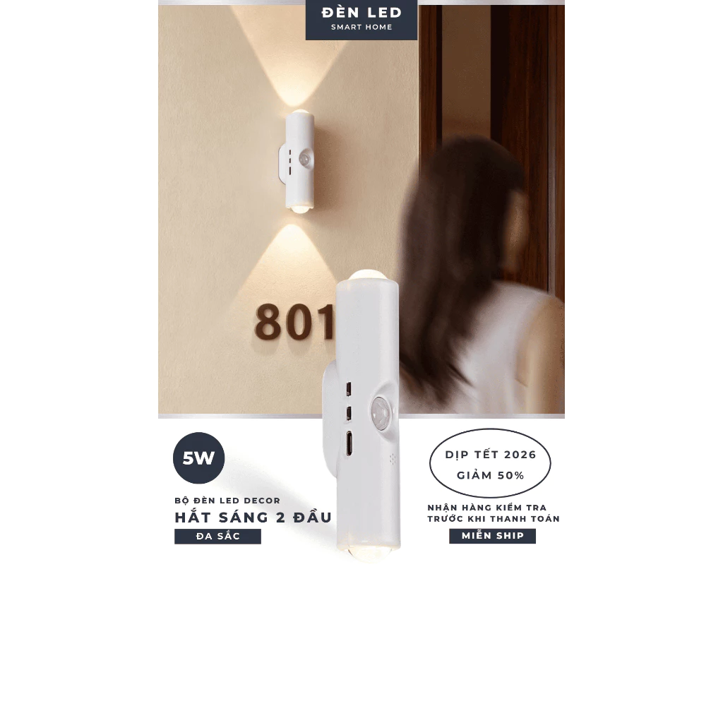 Đèn Tường Cảm Biến Chuyển Động Thông Minh, Tự Động Sáng Khi Có Người, Gắn Nam Châm Không Cần Khoan Tường