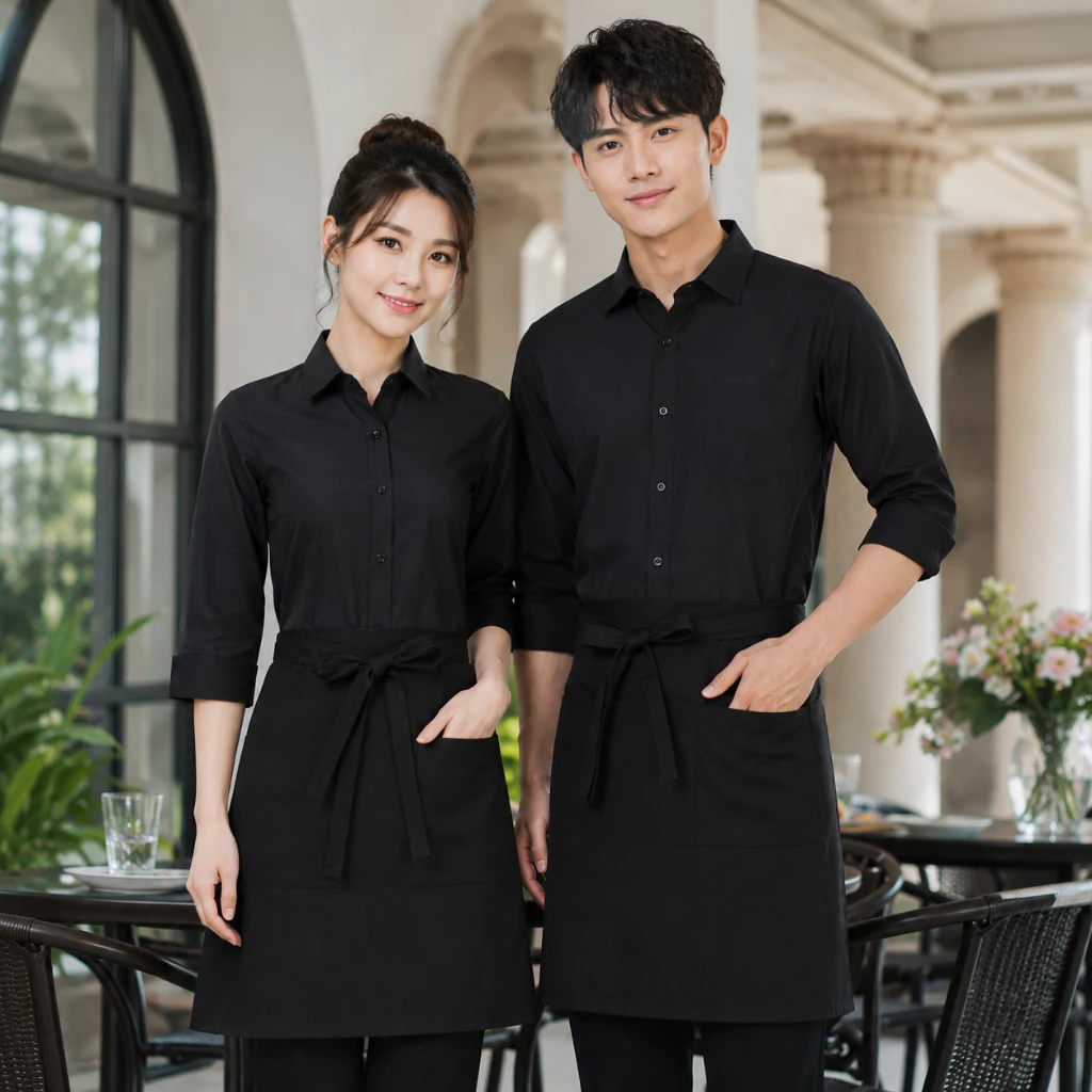 [IN TỪ 1 CÁI] TẠP DỀ NGẮN KAKI COTTON HÀN QUỐC  – ĐỒNG PHỤC CHO QUÁN CAFE, TRÀ SỮA, NHÀ HÀNG - VIỄN PHÁT UNIFORM