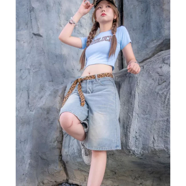 Quần shorst Jean Lửng Nữ Ống Rộng Lưng Cao – Quần Baggy Denim Dài Qua Gối Phong Cách Ulzzang Hàn Quốc SHORTS 0002