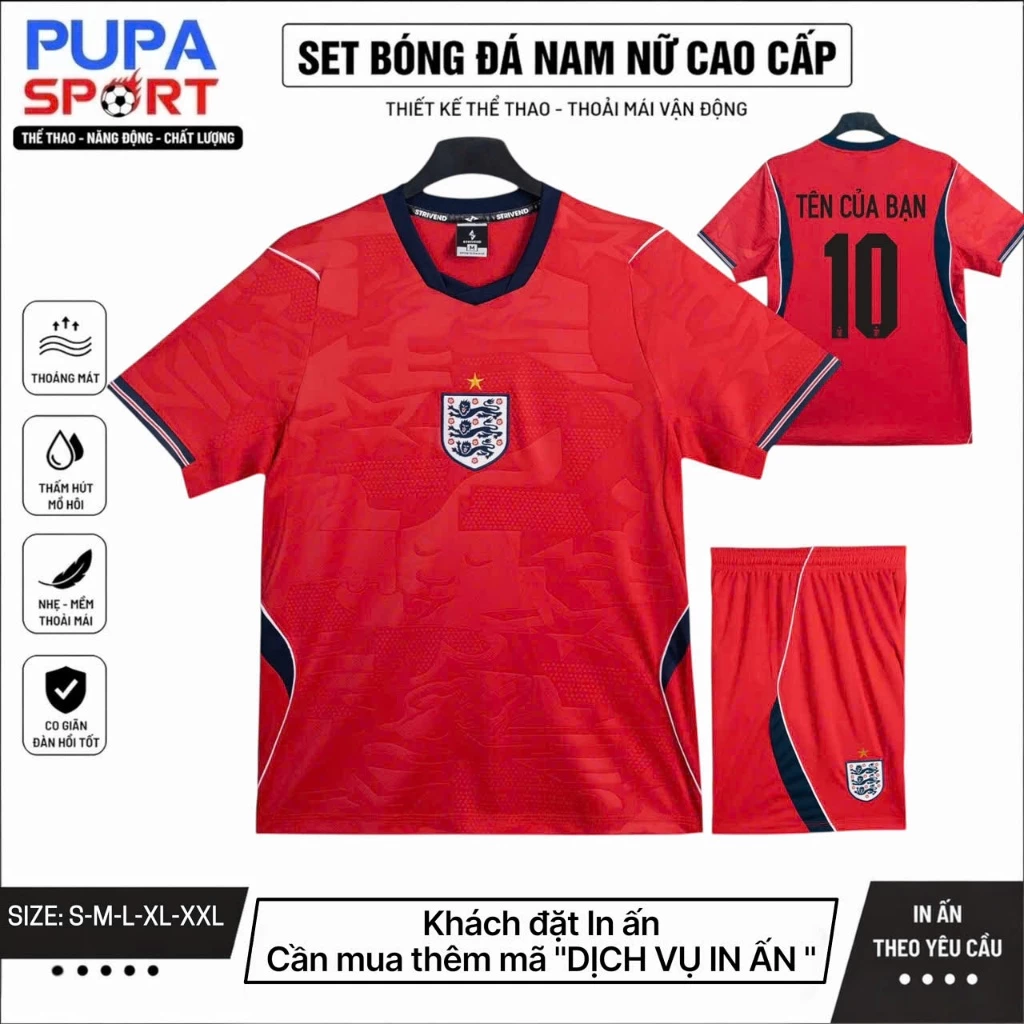 Bộ Quần Áo Bóng Đá TAM SƯ WC26 - ĐỎ, Logo Thêu Bên Ngực, Vải mè Nam/Nữ, Có In Tên Unisex Top Sport