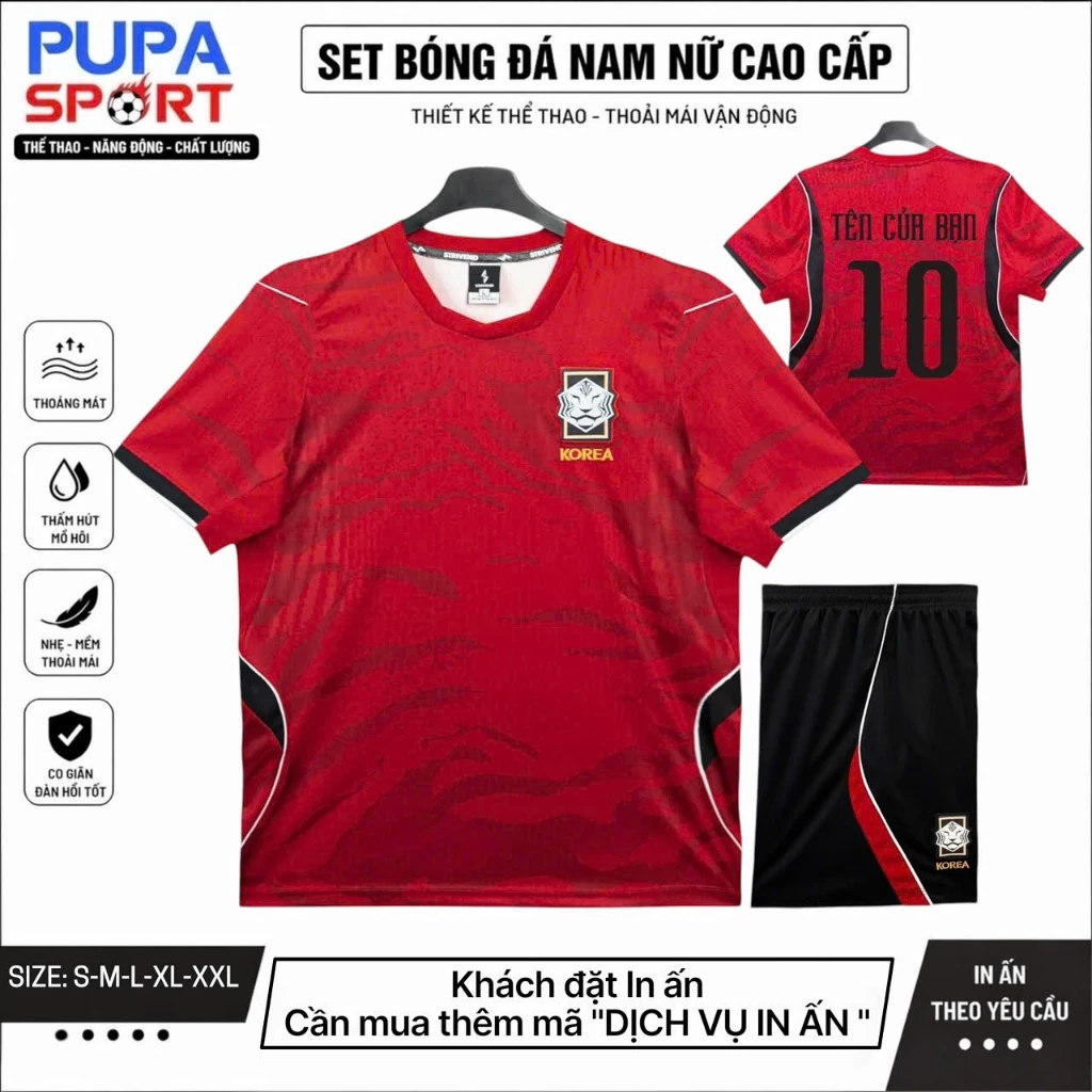 Bộ Quần Áo Bóng Đá HÀN WC26 - ĐỎ, Logo Thêu Bên Ngực, Vải mè Nam/Nữ, Có In Tên Unisex Top Sport.