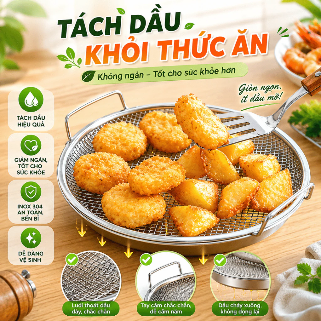 [ HỎA TỐC ] Khay Inox 20 Cm Kèm Vỉ Lưới Ráo Dầu, Lọc Dầu Chiên Rán, Hấp Thực Phẩm, Chống Gỉ Sét, Dễ Vệ Sinh