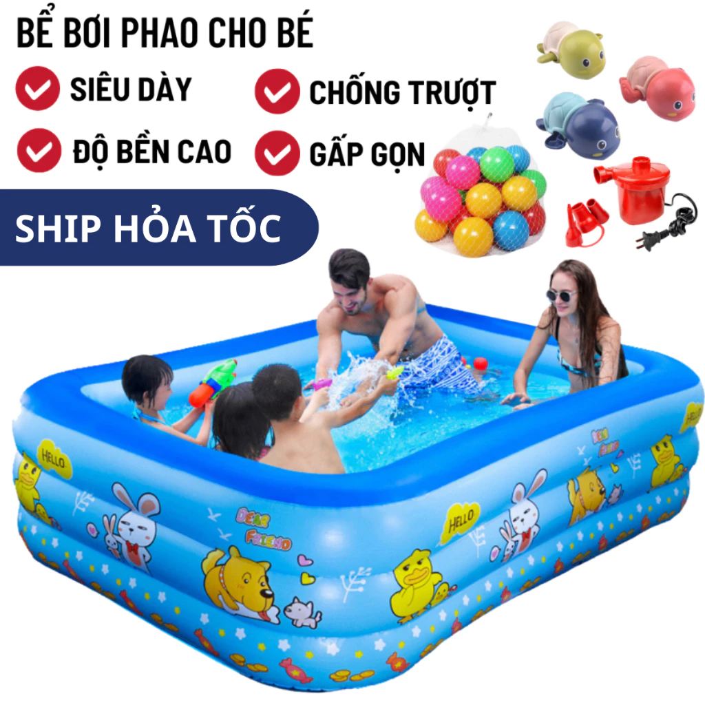 Bể Bơi Phao Bơm Hơi Cho Bé, Bể Bơm Hơi 3 Tầng Dày Dặn, Siêu Bền Bể Bơi Phao Chính Hãng