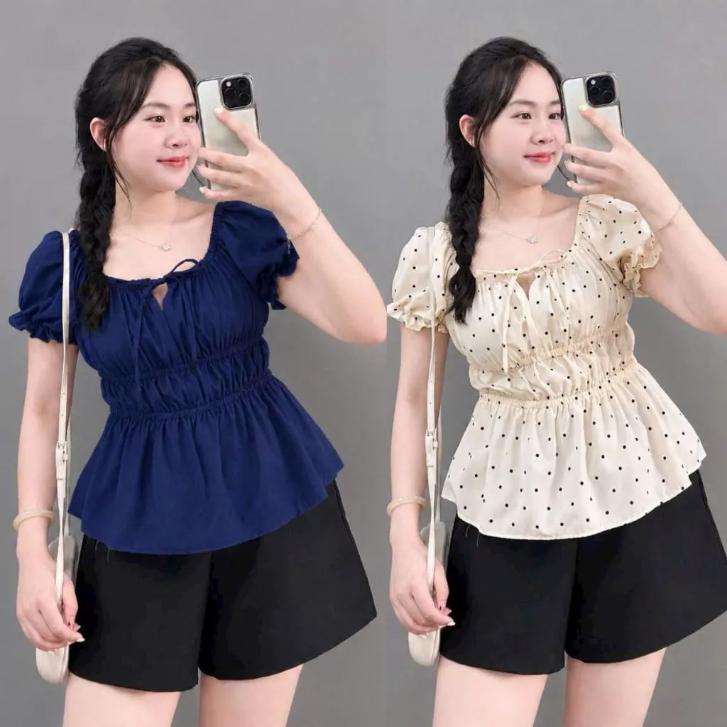Áo Kiểu Bigsize Nữ Tay Ngắn Dáng Ôm Nhún Bèo Dễ Thương Thời Trang Tiểu Thư - A282
