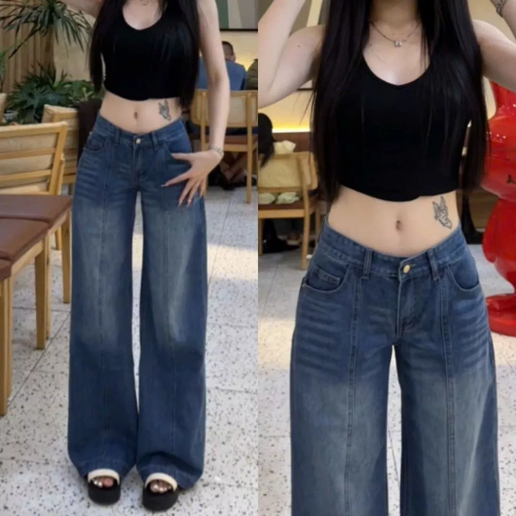 [ZINLY SHOP] Quần Jean Nữ Ống Rộng Cạp Thấp Đáy Ngắn Ống 32cm Có Fom 95 Và 102cm Cotton Mát Q452