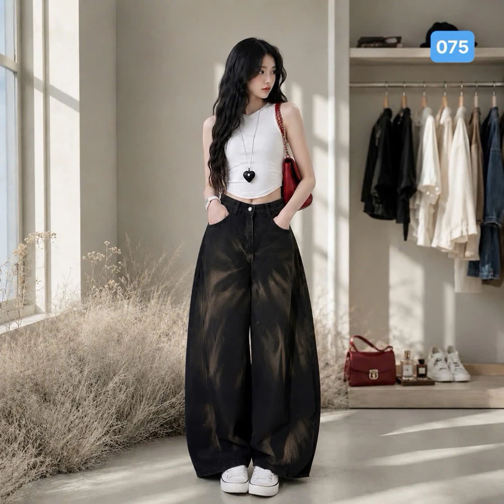 [ DEAL MỞ BÁN ] Quần jean nữ ống cong cạp cao tôn dáng - QBG075 quần jean nữ ống bí chất jean mềm mại dài 103cm