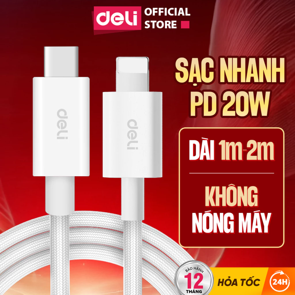 [Cho iPhone 8 -14] Dây Cáp Sạc Nhanh 20W Type C sang L DELI Cáp Truyền Dữ Liệu 480 Mbps 5A