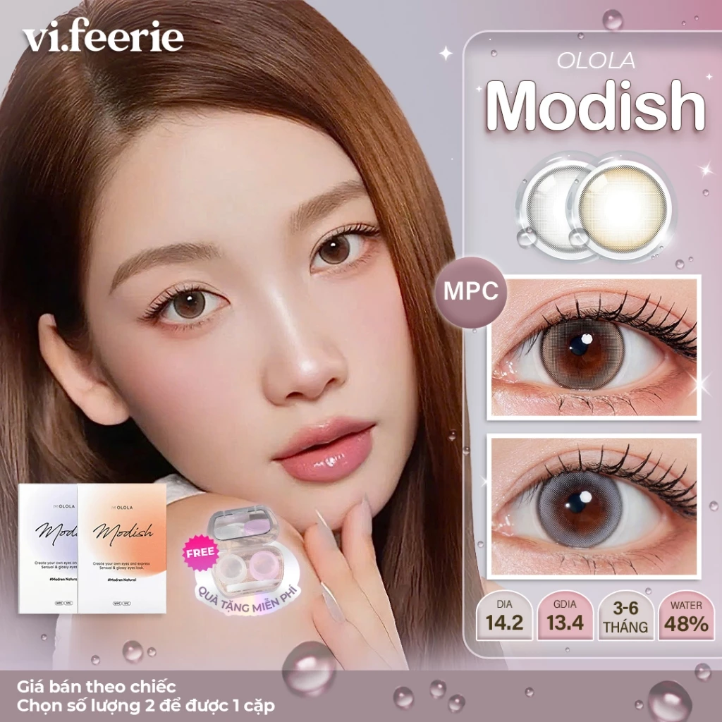 (OLOLA) Kính áp tròng (lens) highlight trong veo tự nhiên 6 tháng MODISH BROWN/ GRAY -  Vi Feerie Lens