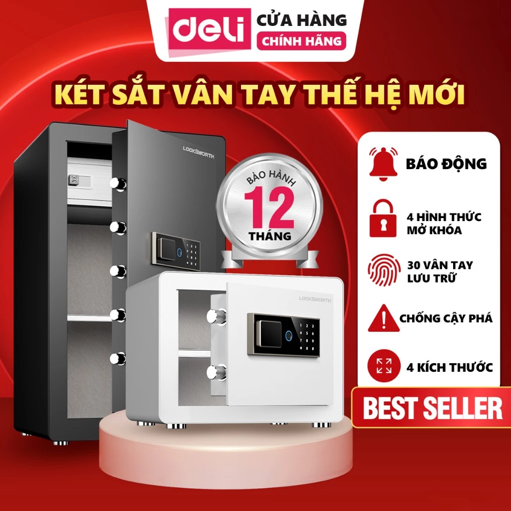 Két Sắt Vân Tay Deli Chính Hãng Két Sắt Khóa Số Điện Tử Thông Minh Chống Cháy Cho Gia Đình Văn Phòng