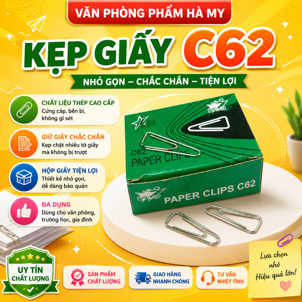 Combo 10 Hộp Kẹp giấy C62 Hình tam giác chống gỉ