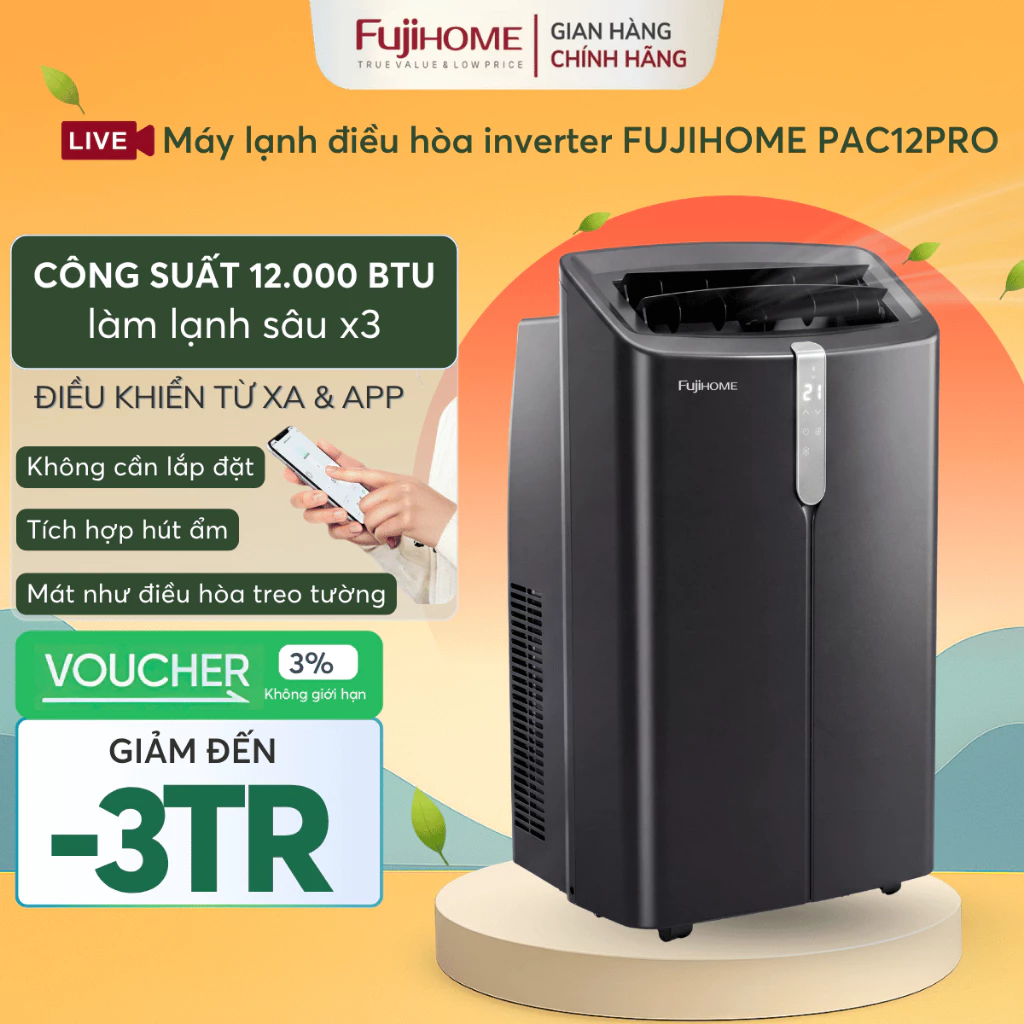 Máy lạnh di động Inverter kết nối WiFi Nhập Khẩu FUJIHOME PAC12Pro, điều hòa cục đứng tiết kiệm điện