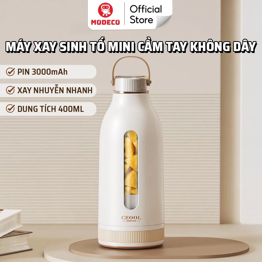 Máy Xay Sinh Tố Cầm Tay Modeco, Dao Xay 10 Lưỡi Cực Khỏe Có Thể Xay Đá Dung Lượng Pin Lớn 3000mAh