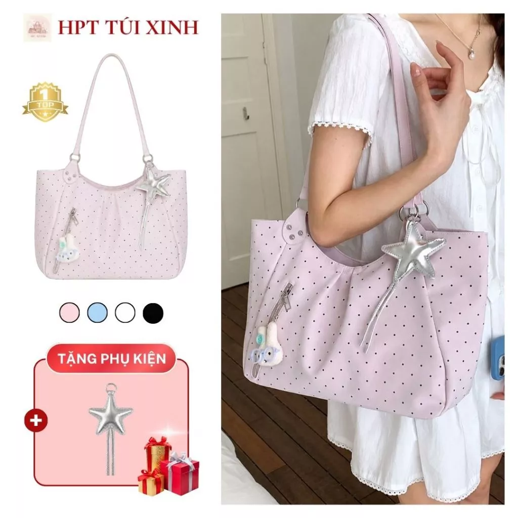 𝐂𝐓𝟎𝟎𝟏 - Túi xách nữ đeo vai đeo chéo họa tiết chấm bi, túi tote pastel dung tích lớn phong cách Hàn Quốc