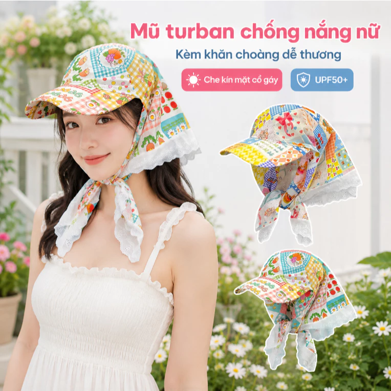 Mũ Turban Chống Nắng 2in1 Đa Năng UPF50+ Che Mặt Cổ Gáy Chống Bụi Đi Biển Dã Ngoại 3 Kiểu Buộc Thời Trang