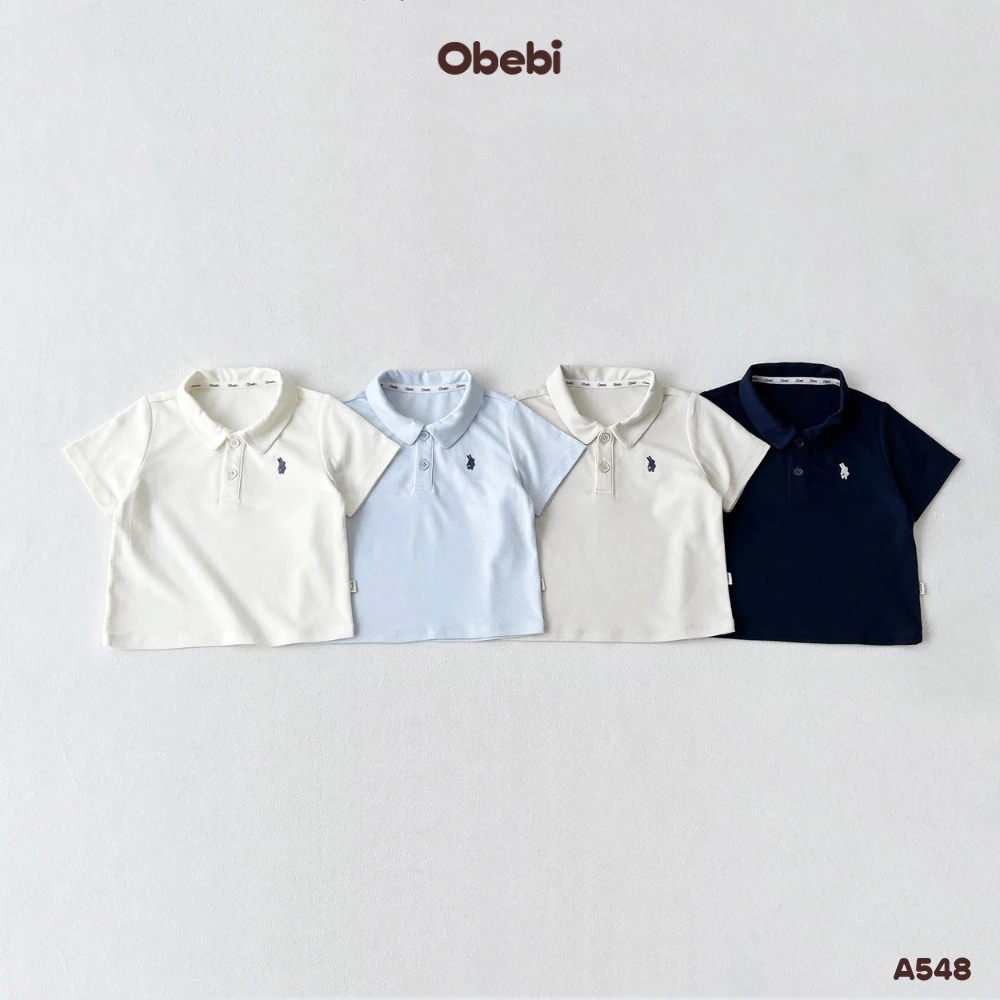 Áo Polo , Áo Đi Học Có Cổ Trơn Thêu Thỏ Obebi Cho Bé Trai Bé Gái Từ 8 - 22kg A548