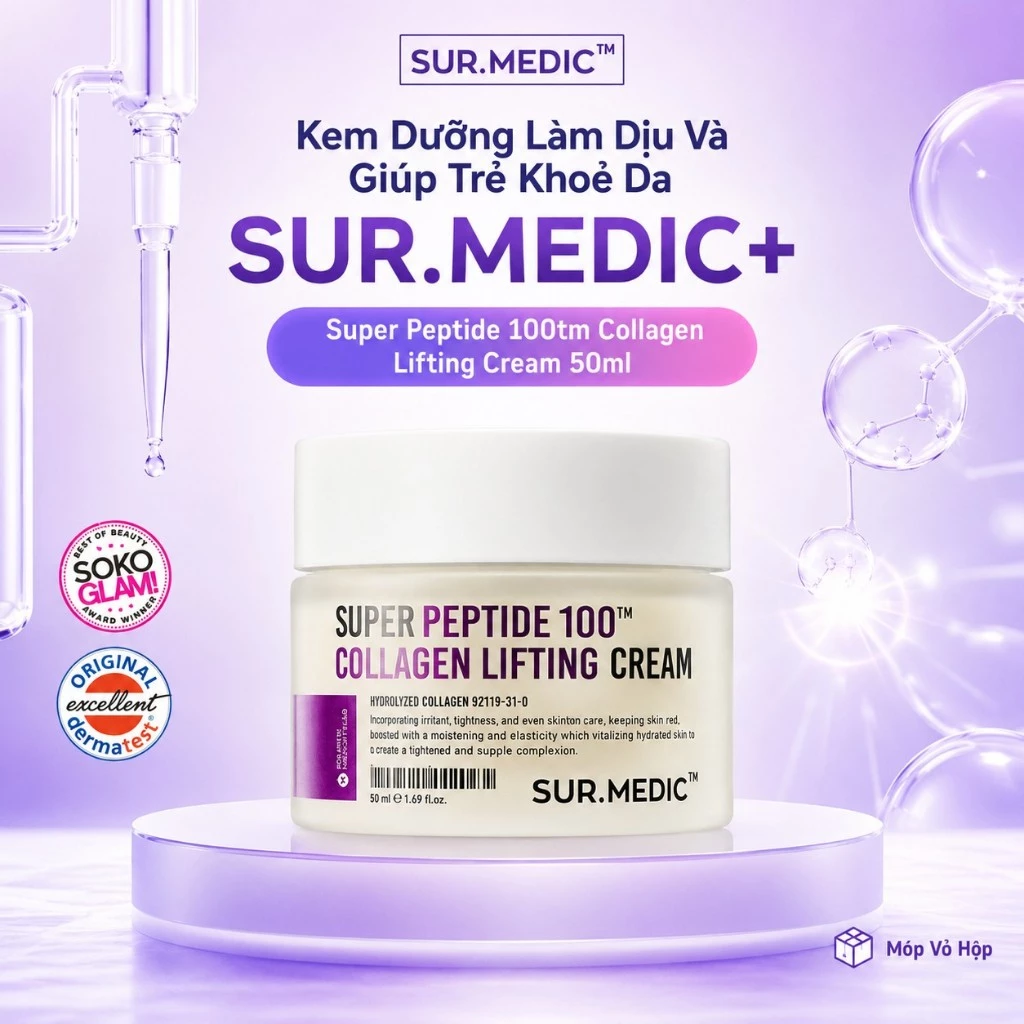 Kem Phục Hồi, Trẻ Hoá Da SUR.MEDIC+ Super Peptide 100tm Collagen Lifting Cream 50ml