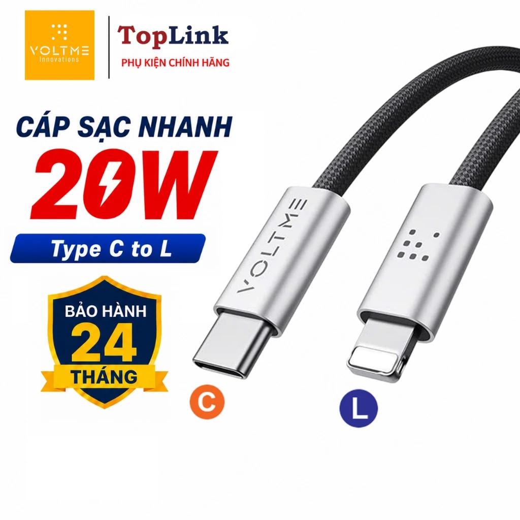 Dây Cáp Sạc Nhanh PD 20w 27w Voltme Cho Ip 14 Trở Xuống Đầu Bọc Nhôm Chắc Chắn Sang Trọng Chân Gãy Gập BH 24 tháng