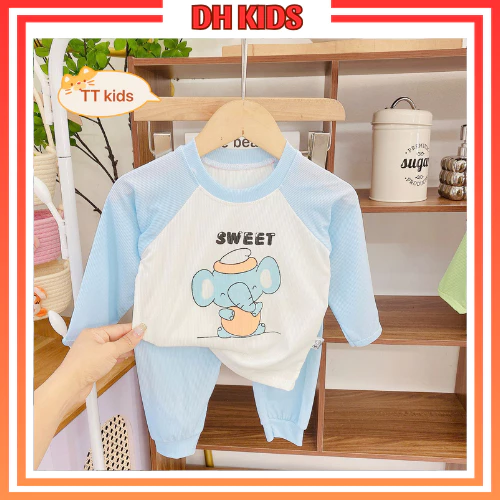 [D2] Bộ quần áo thu đông cho bé trai bé gái chất thun tăm lạnh in hình đáng yêu - DH KIDS