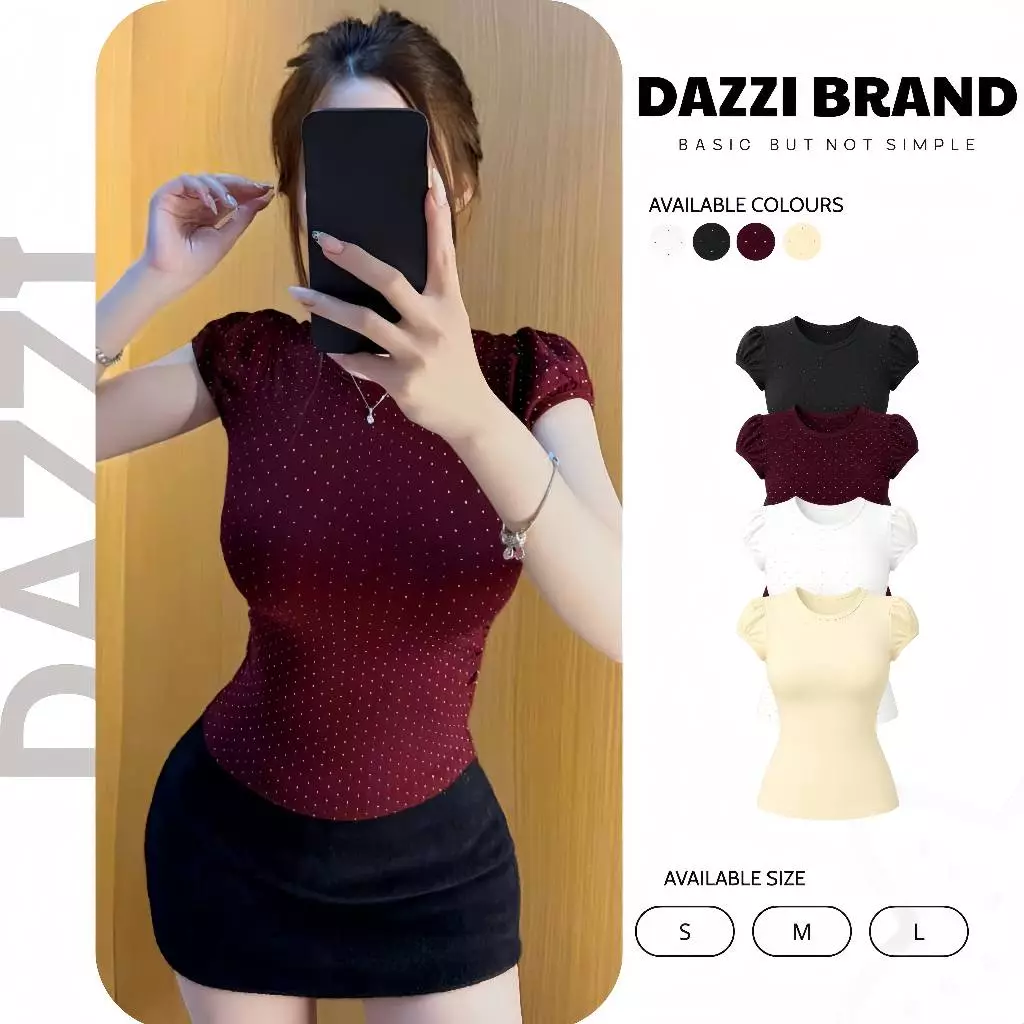 [MỞ BÁN] Áo thun nữ tay bồng chấm bi thiết kế chiết eo ôm dáng DAZZI Women A099