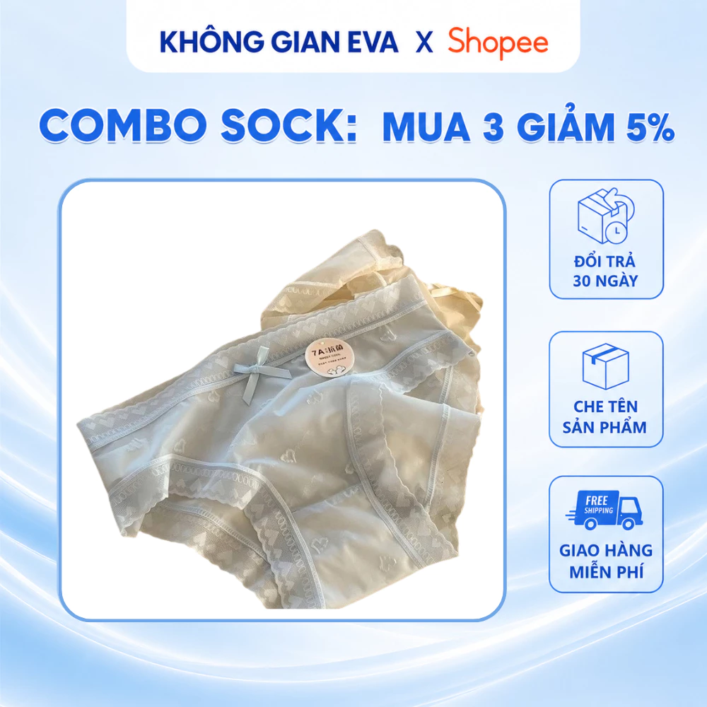 Quần Lót Nữ Ren Tim Tàng Hình Không Lộ Viền, Quần Chip Su Mềm Mại Co Giãn 4 Chiều Thoáng Khí Qren7A