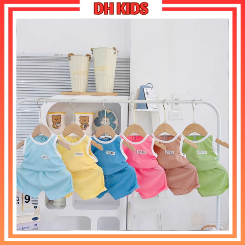 [B13] Bộ quần áo ba lỗ MÀU chất tăm lạnh co giãn thấm hút tốt cho bé trai bé gái từ 5-16kg - DH KIDS