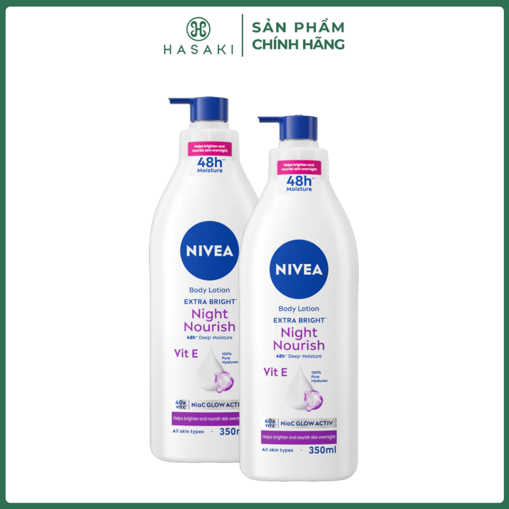 Combo 2 Sữa Dưỡng Thể Nivea Sáng Da Ban Đêm 350ml Extra Bright Night Nourish Body Lotion Hasaki Chính Hãng