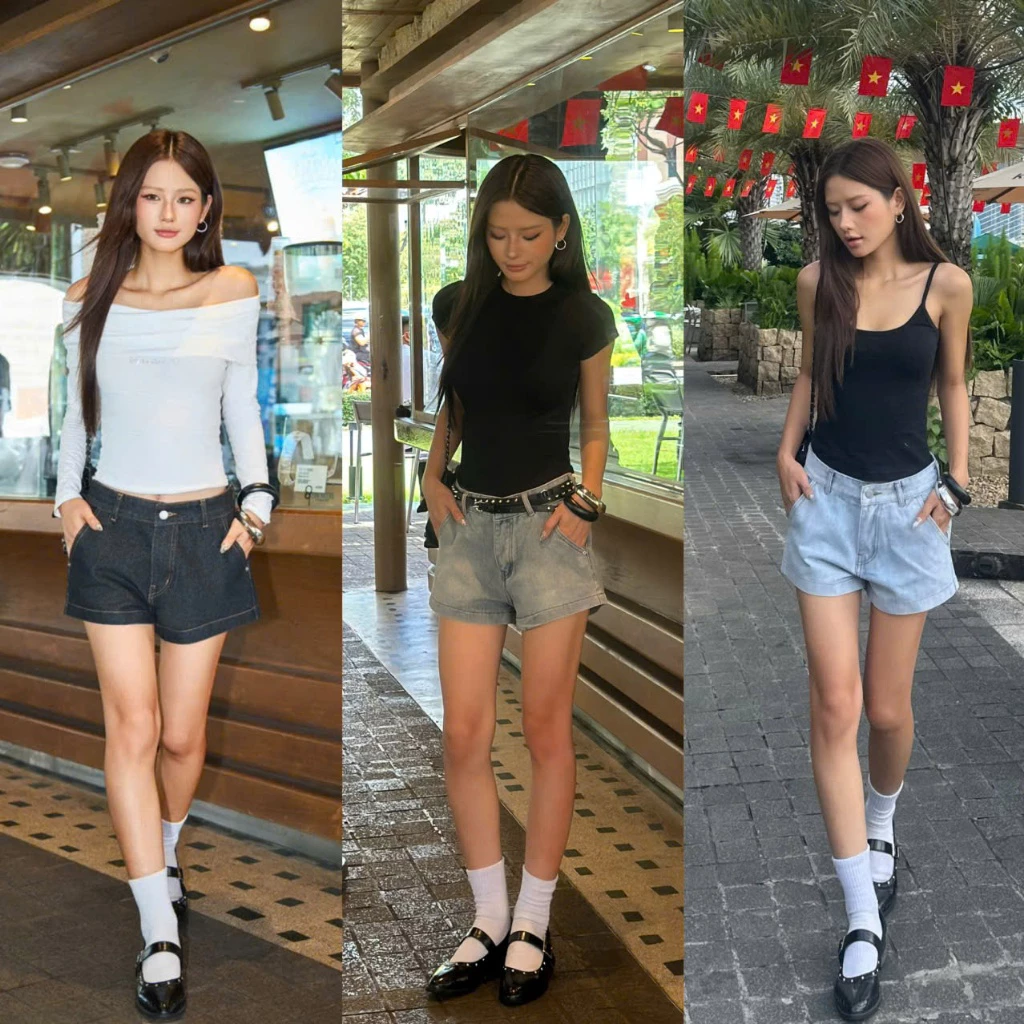 Quần Short ngắn nữ chất liệu Jean mềm dáng ngắn trên gối phong cách WSHJ06