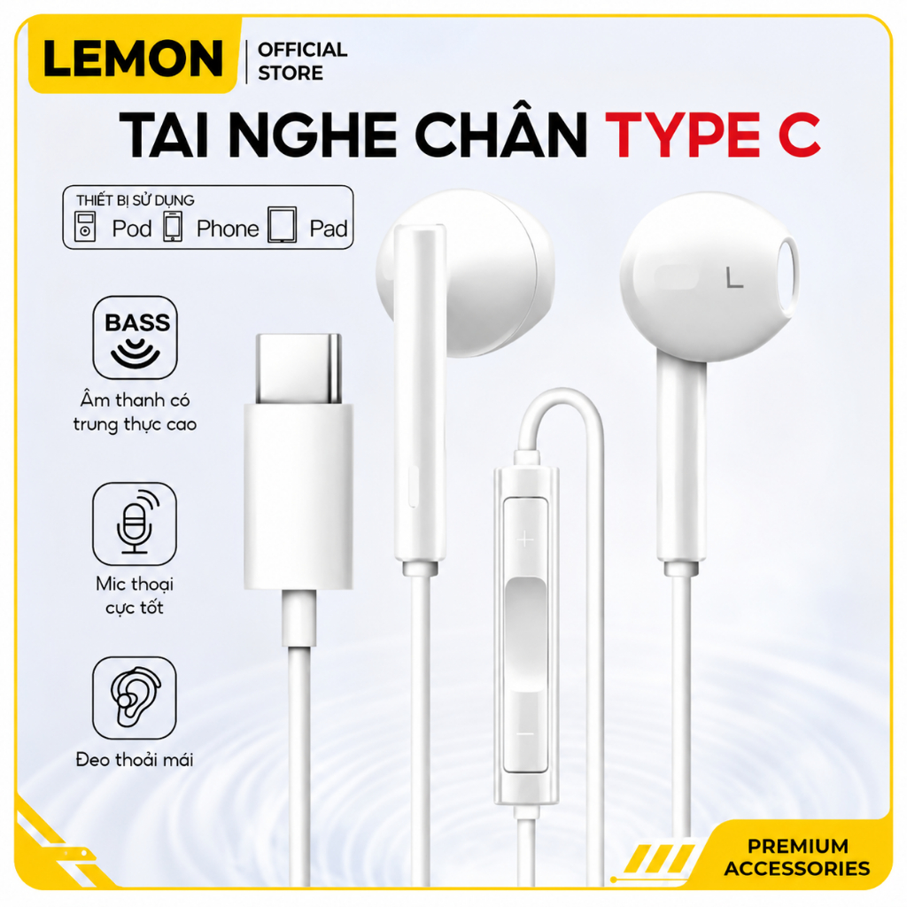 Tai Nghe Nhét Tai Chân Type C Có Mic Đàm Thoại, Âm Thanh Bass Hay - Cho IP…