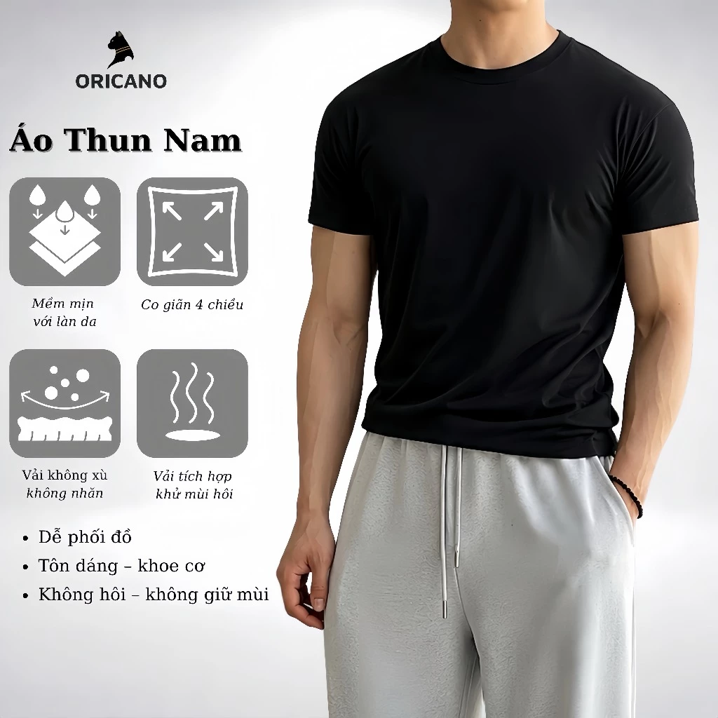 Áo Thun Gym Thể Thao Nam ORICANO Tôn Ôm Khoe Body Dễ Mix Đồ Chất Co Giãn X8 Chiều Mềm Mịn Khử Mùi Tốt AT02
